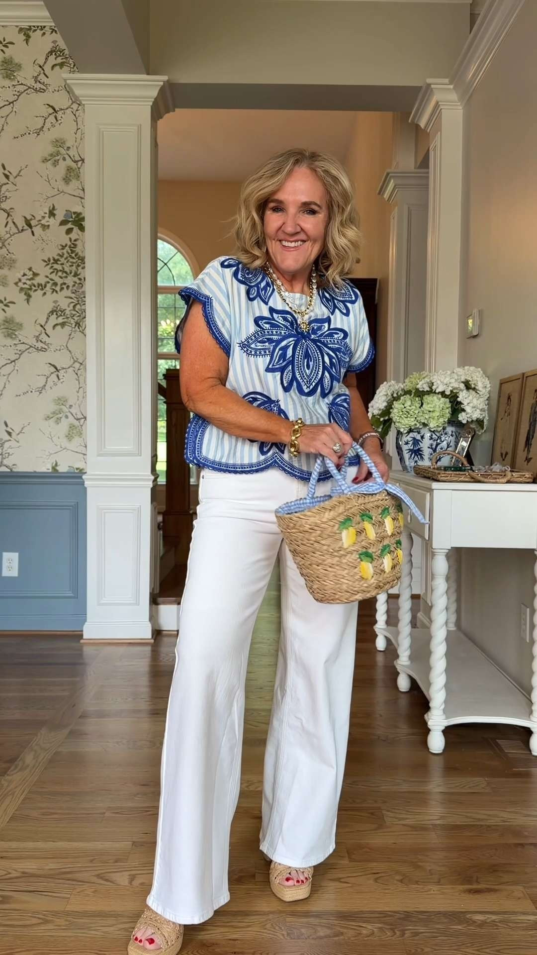 This outfit feels like summer in clothing form. Add a fun woven tote and you're ready for everything from vacation strolls to lunch on the patio. Sometimes one great top does all the work for you. 🫶🏻

15% off one order with code NANETTE15 Wearing my regular size medium in all tops and dresses Size 29 in jeans. 
 

 #LTKootd #LTKSeasonal #LTKSaleAlert