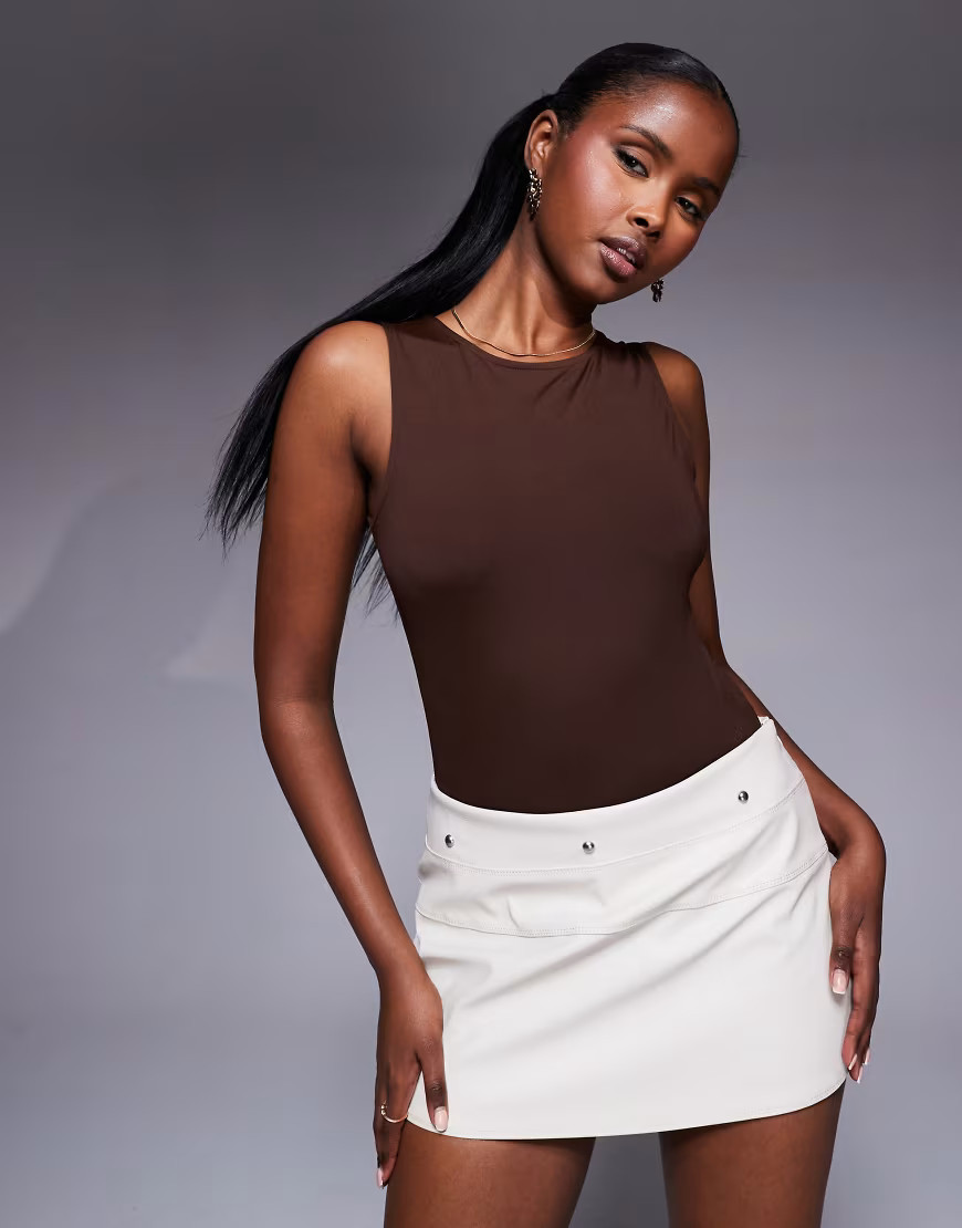 ASOS DESIGN sleeveless polyamide bodysuit in chocolate-Brown | ASOS (Global)