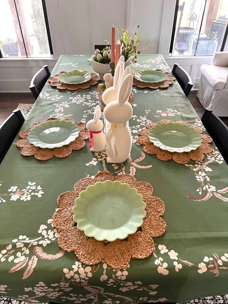 The cutest casual and whimsical Easter tablescape featuring the gorgeous Jade cherry blossom tablecloth from @theinside 

#LTKSeasonal #LTKhome