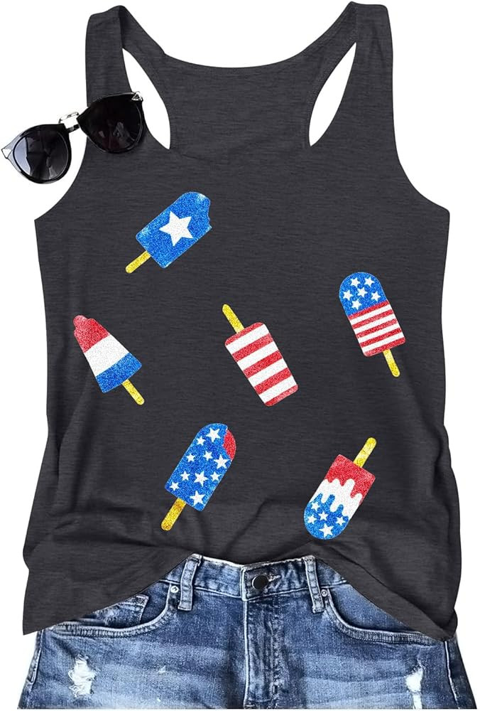 SFHFY American Flag Tank Top Women: Glitter 4th of July Sleeveless Tee Patriotic Shirt Memorial D... | Amazon (US)