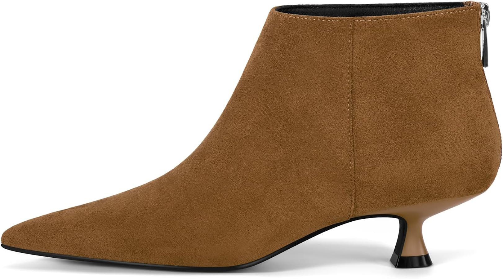 Coutgo Womens Kitten Low Heel Booties Pointed Toe Short Ankle Boots Back Zipper Fall Shoes | Amazon (US)