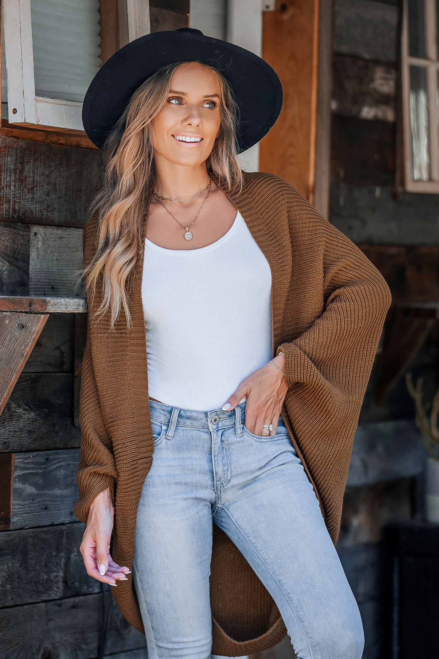 Espresso Brown Open Front Slouchy Knit Cardigan - S | Cupshe US