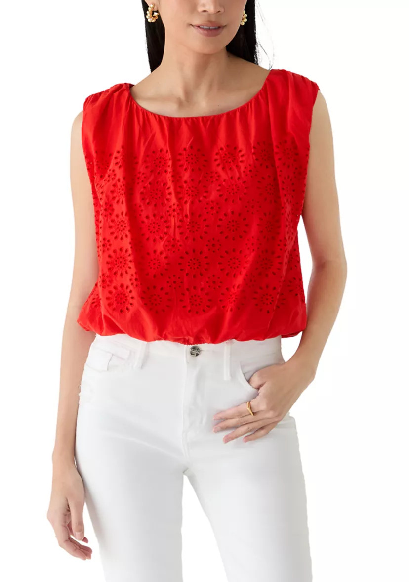 Petite Embroidered Eyelet Tank Top | Belk