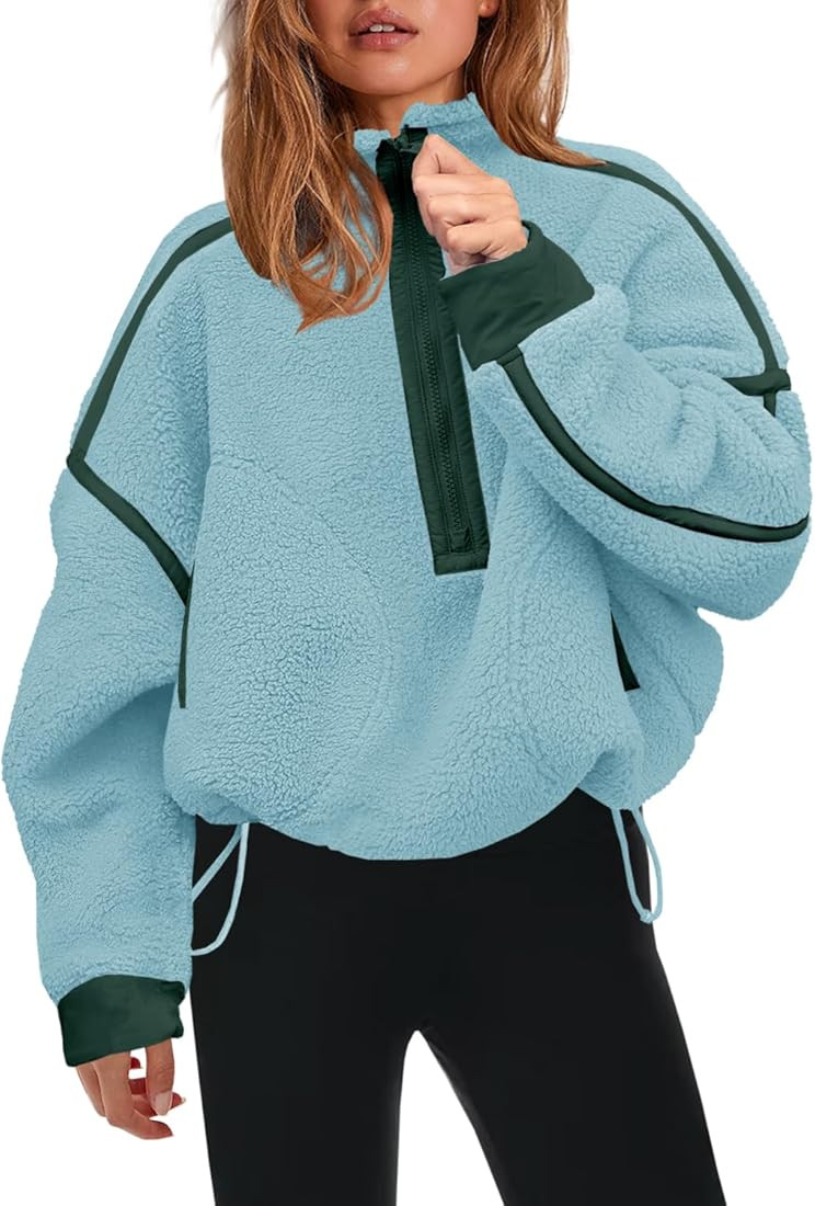 Panadila Womens Half Zip Sherpa Fleece Pullover Soft Oversized Sweatshirt with Pockets Warm Fuzzy... | Amazon (US)