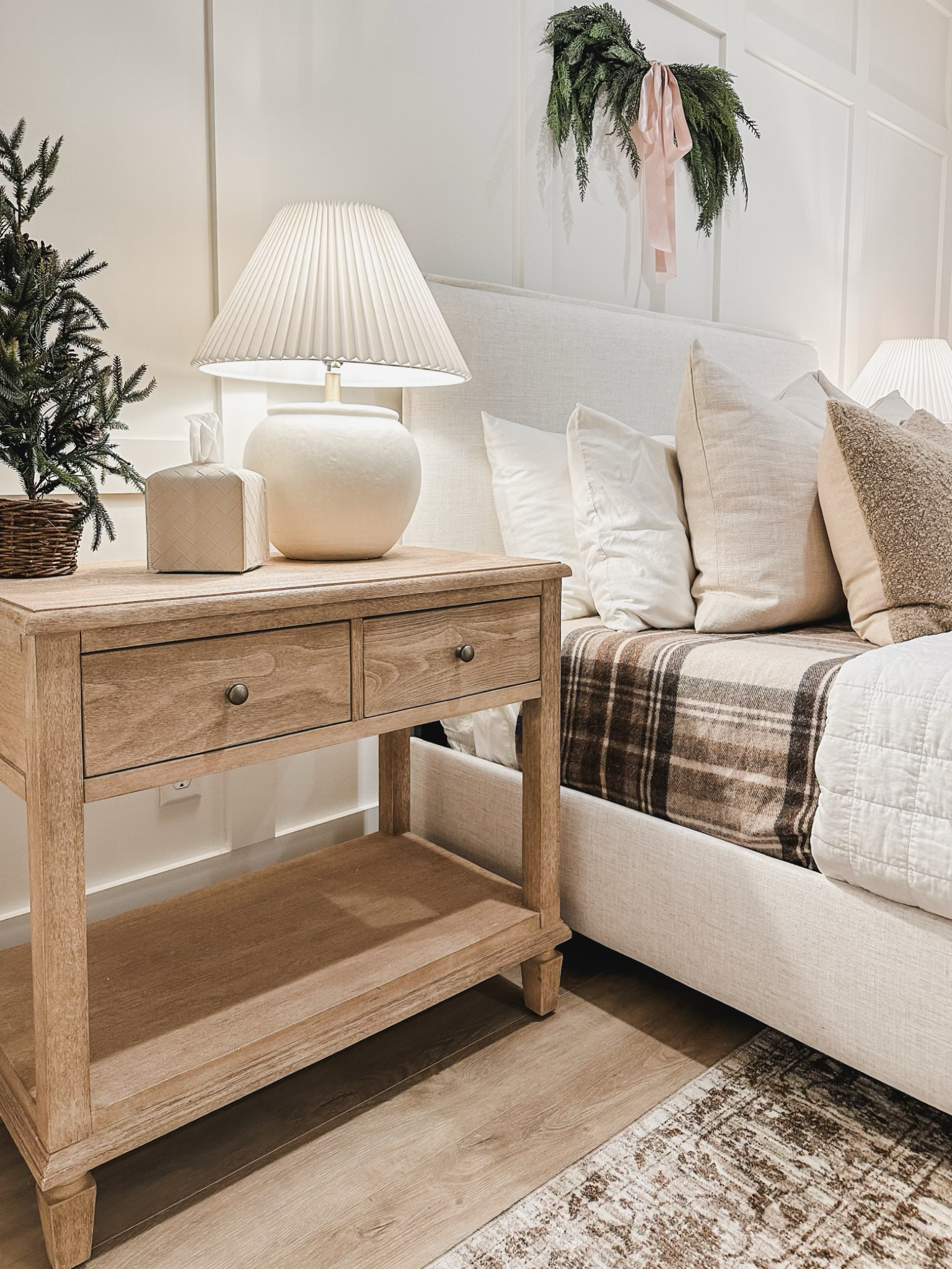 Cozy neutral basement bedroom vibes with pops of pink and warm flannels. Shop all of my fave finds that are also great to transition into the rest of winter and spring 

Basement bedroom, cozy Christmas vibes, guest bedroom, holiday home, aesthetic home, cozy neutrals, Pottery Barn Christmas, garland swag, faux tree, ceramic lamp, neutral area rug, linen curtain, curtain details, upholstered bed, throw pillow, cozy bedding, furniture faves, wooden furniture, nightstand finds, pops of pink, warm whites, creamy woods, Target in my home, ribbon detail, Michael’s, found it on Amazon, shop the look!

#LTKhome #LTKSeasonal #LTKHoliday