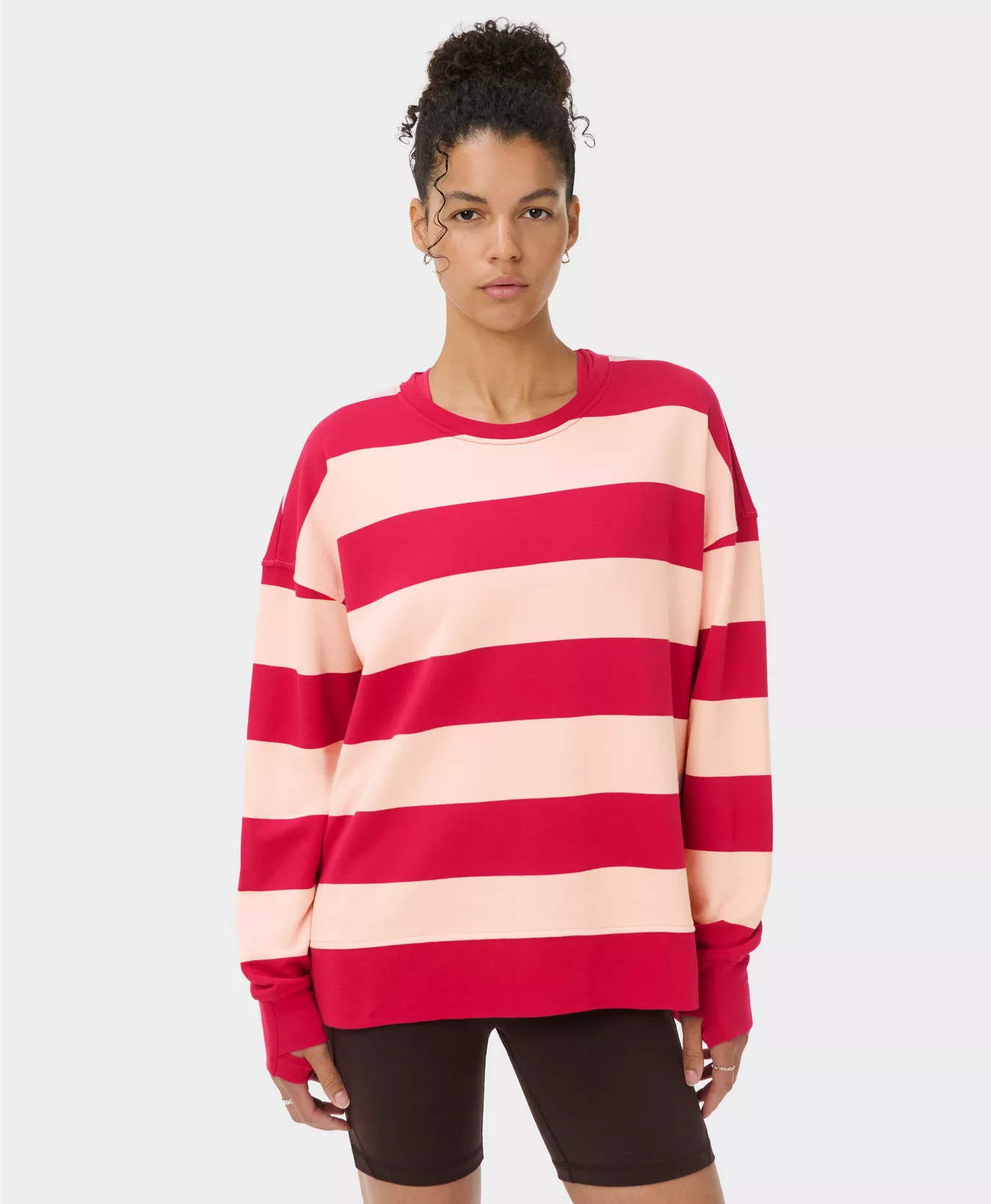 After Class Longline Sweatshirt - Pink Crimson Red Large Stripe | Women's Jumpers + Hoodies | Swe... | Sweaty Betty UK