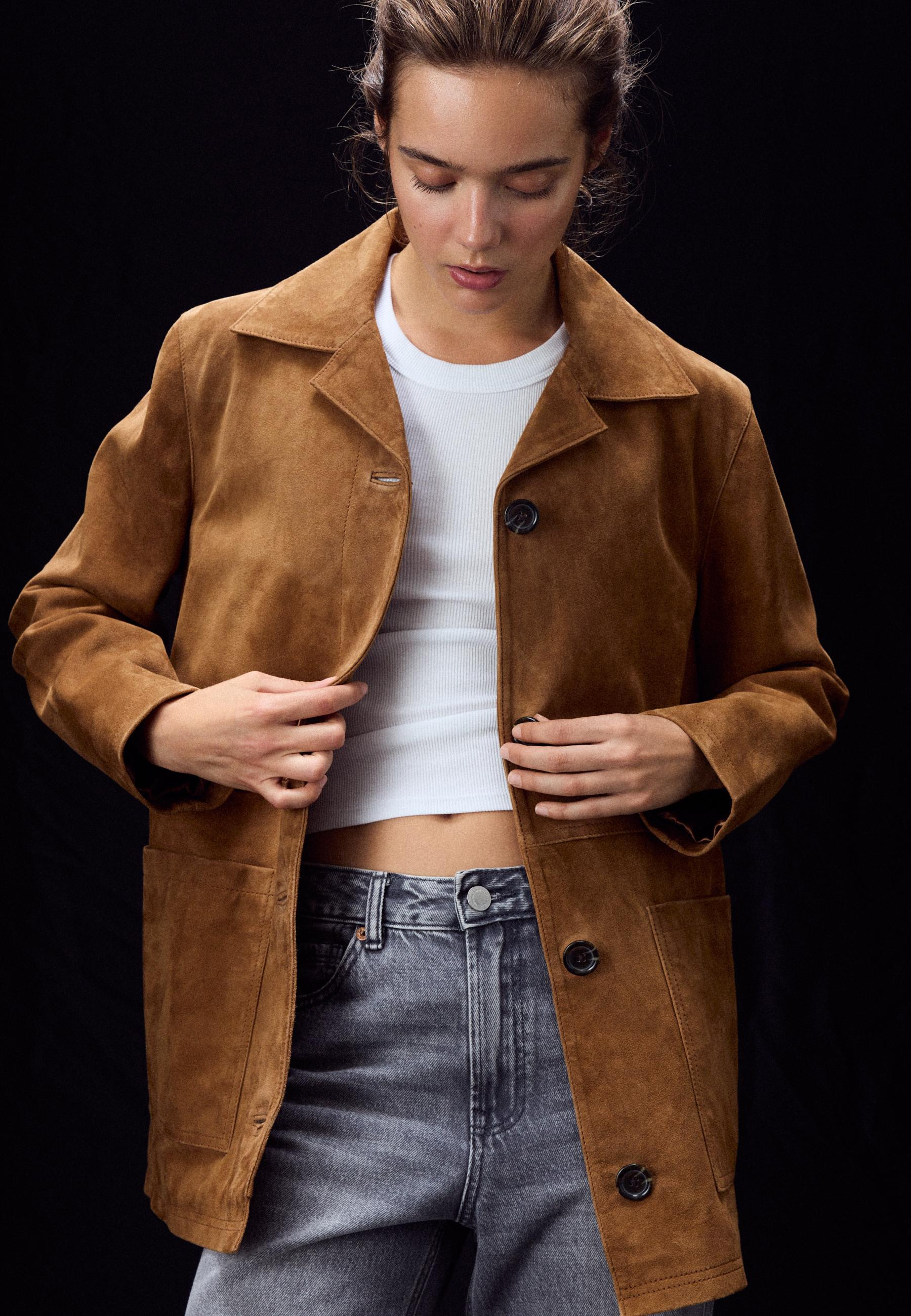 Stradivarius Leather Jacket with Pockets Brown S | Stradivarius (UK)