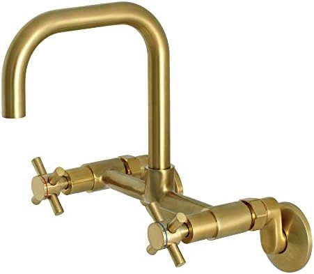 Kingston Brass Concord 8-Inch Adjustable Center Wall Mount Kitchen Faucet, Brushed Brass | Amazon (US)