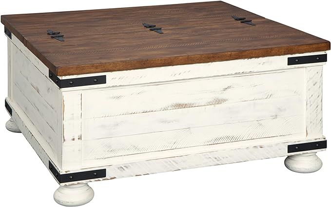 Signature Design by Ashley Wystfield Farmhouse Square Storage Coffee Table with Hinged Lift Top, ... | Amazon (US)