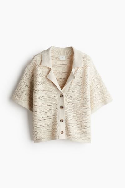 Pointelle-knit shirt - Light beige - Ladies | H&M GB | H&M (UK, MY, IN, SG, PH, TW, HK)