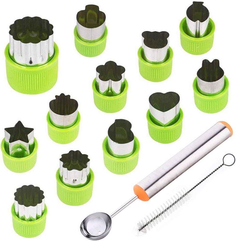 12 Pcs Vegetable Fruit Cutter Shapes Set with Melon Baller Scoop and Cleaning Brush, Fruit and Mi... | Amazon (US)