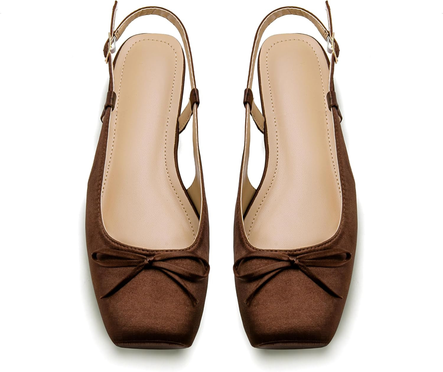 Women's Ballet Flats Slingbacks Square Toe Bow Knit Dressy Flat Shoes with Ankle Buckles Satin | Amazon (US)