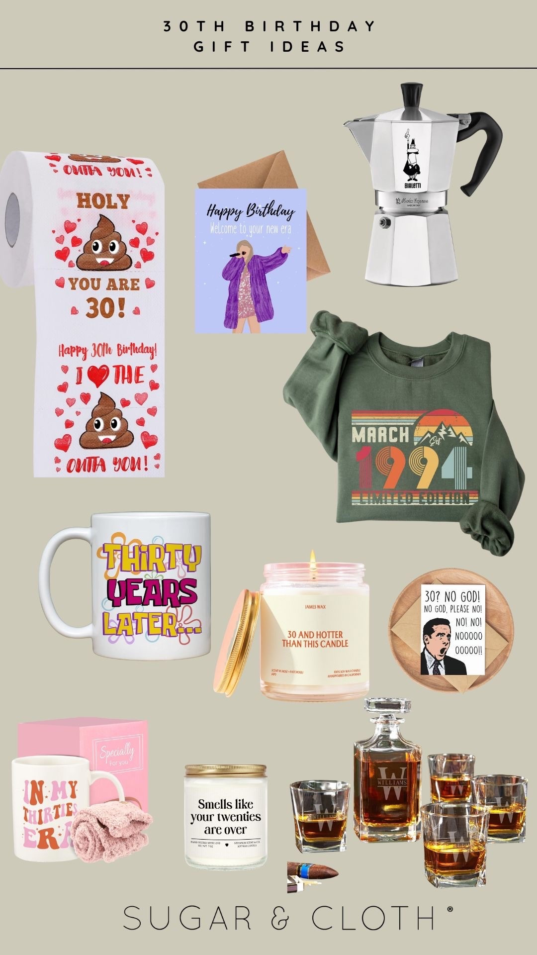 Dirty 30 never looked so good 🎉 Rounded up the BEST 30th birthday gift ideas- from funny to sentimental to keepsakes. Make their milestones bday unforgettable 
