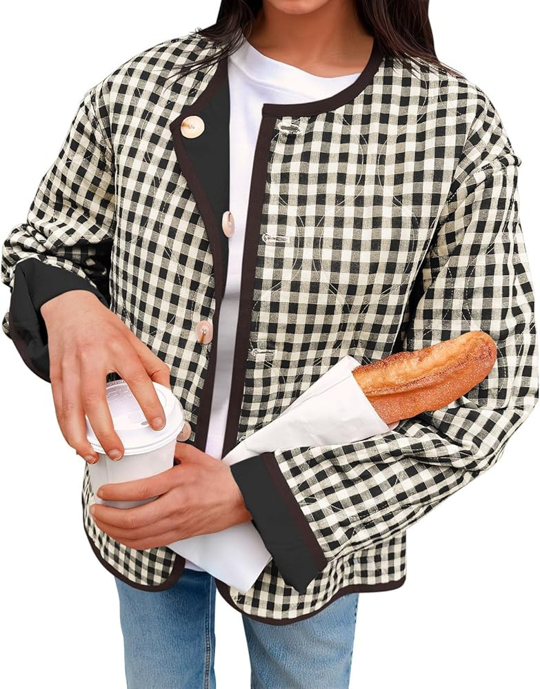 Tankaneo Womens Plaid Quilted Jackets Casual Lightweight Reversible Jacket Button Down Puffer Pad... | Amazon (US)