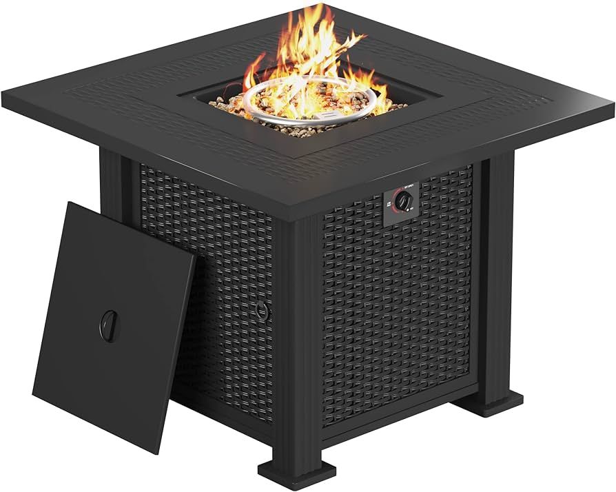 Greesum 28 Inch Outdoor Gas Fire Pit Table, 50,000 BTU Steel Propane Firepit with Lid and Lava Ro... | Amazon (US)