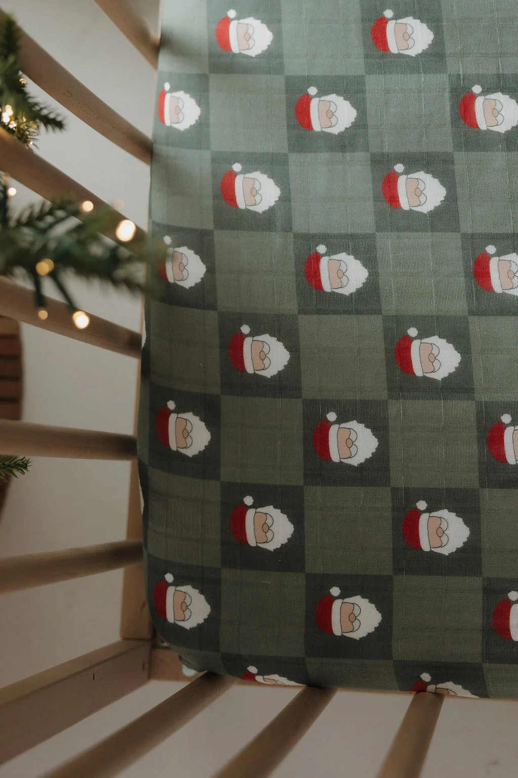 Muslin Crib Sheet | Santa Checkerboard | Forever French