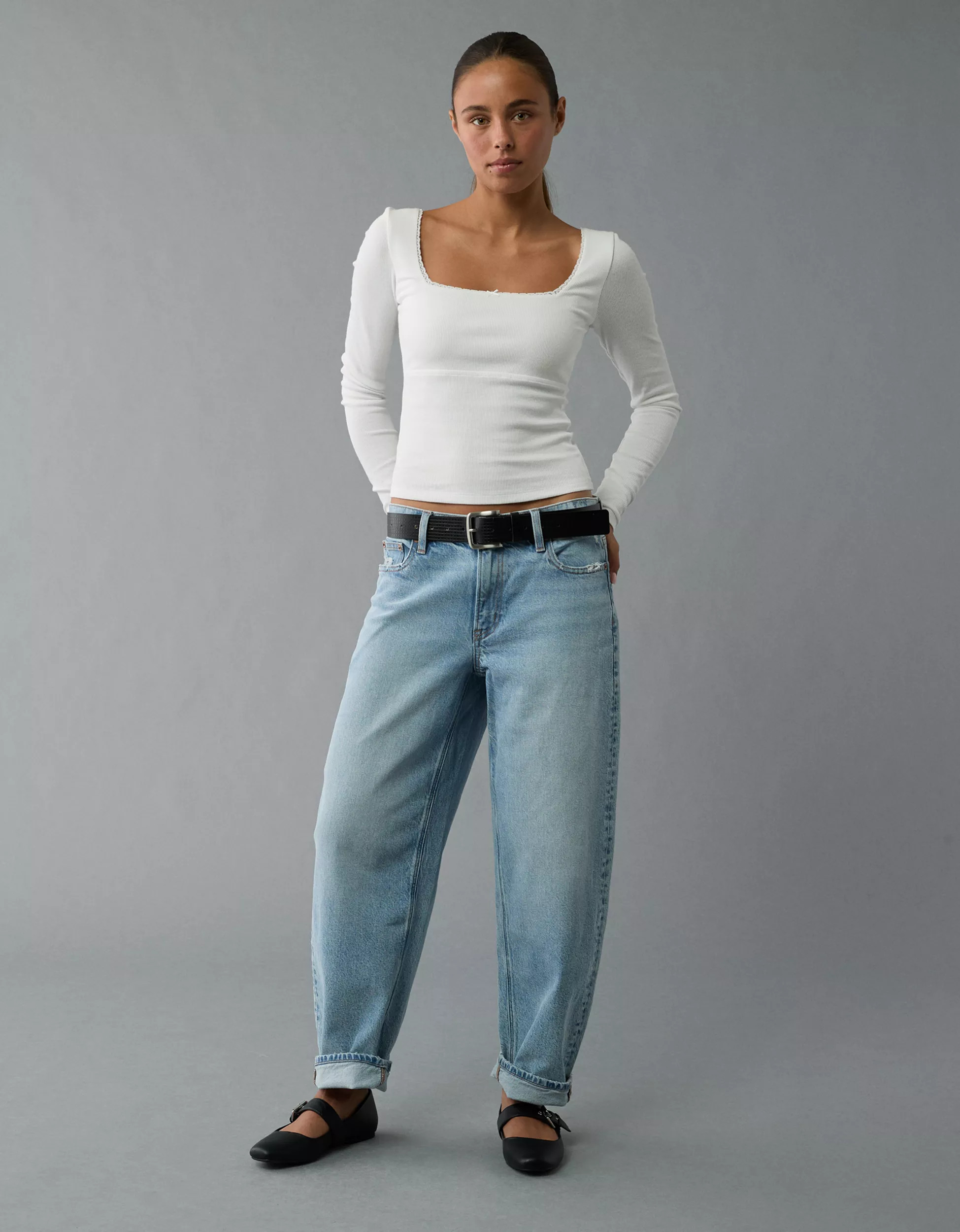 AE Square Neck Lace Long-Sleeve T-Shirt | American Eagle Outfitters (US & CA)