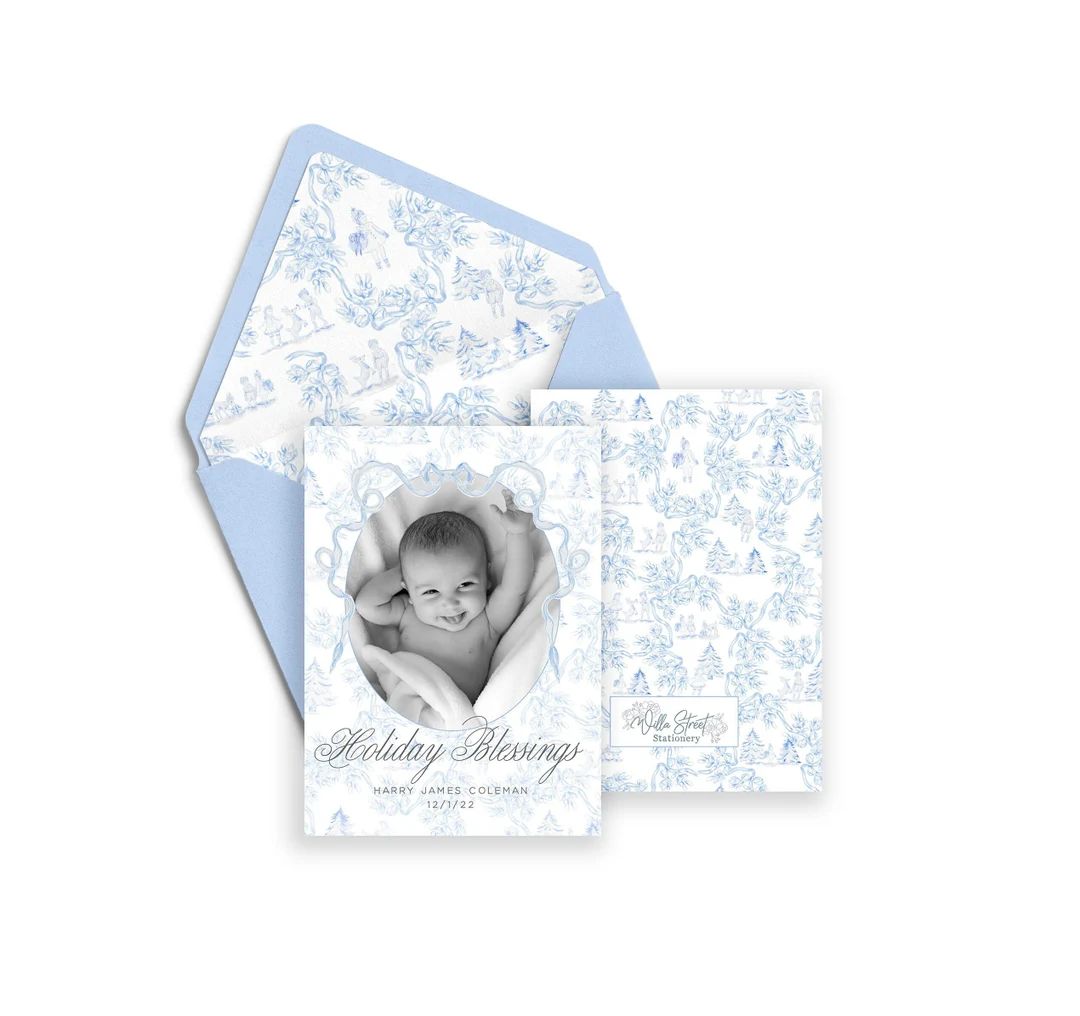 Baby Boy Toile Photo Christmas Card Printable Christmas Card - Etsy | Etsy (US)