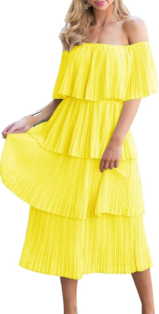 ETCYY Women's Off The Shoulder Ruffles Summer Loose Casual Chiffon Long Party Beach Maxi Dress ... | Amazon (US)