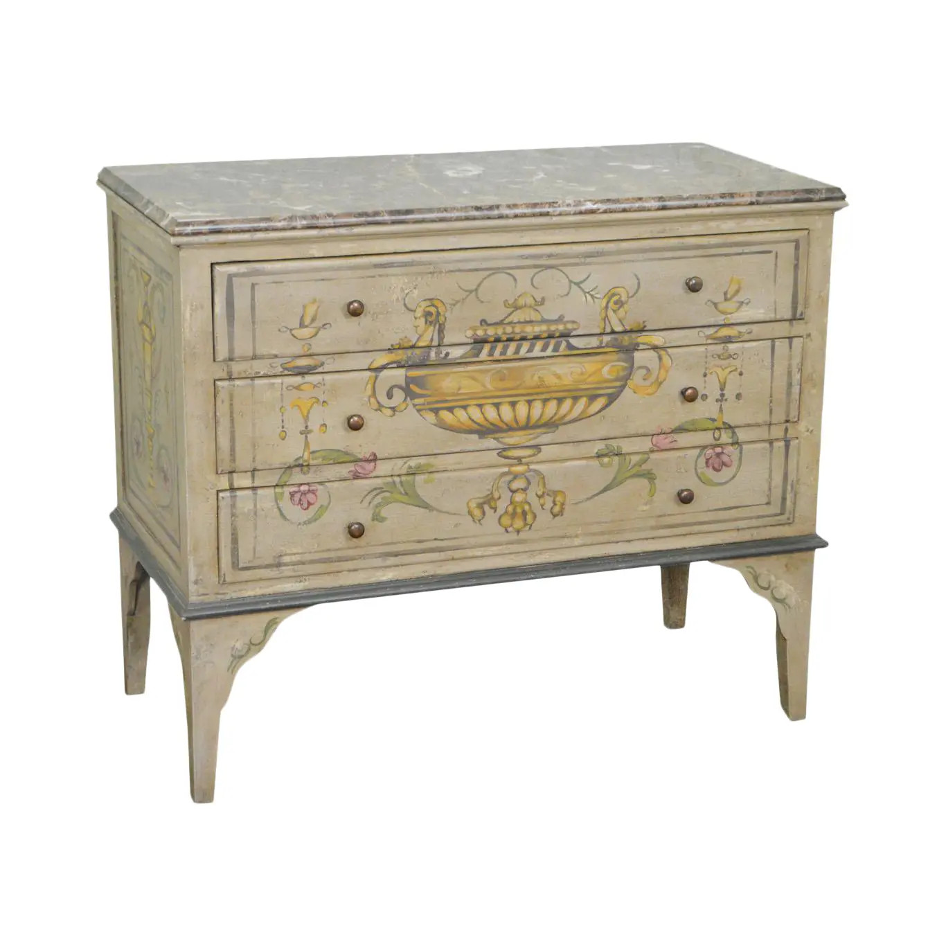 Adams Style Hand Painted Marble Top Chest of Drawers | Chairish