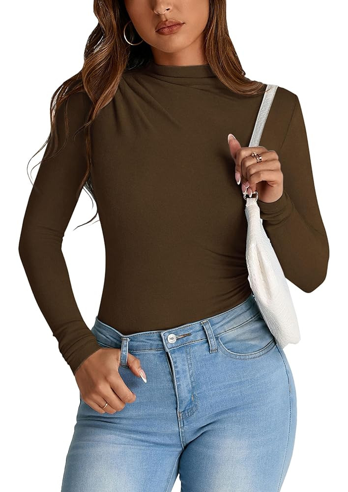 PRETTYGARDEN Womens Fall Y2K Going Out Crop Tops Long Sleeve Mock Neck Ruched Slim Fitted Basic T... | Amazon (US)
