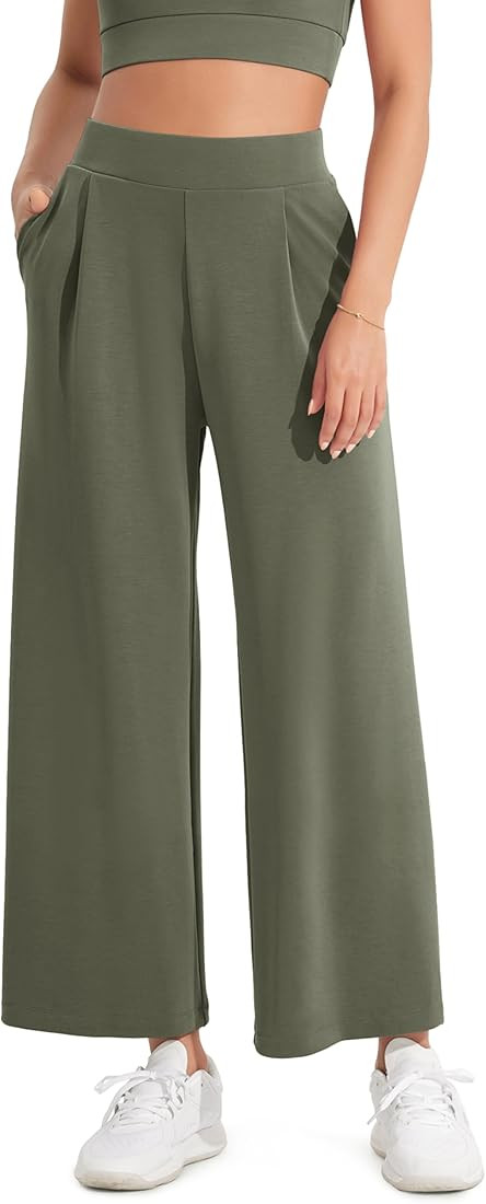 ODODOS Modal Soft Wide Leg Cropped Pants for Women High Waist Casual Relaxed Pants with Pockets-2... | Amazon (US)