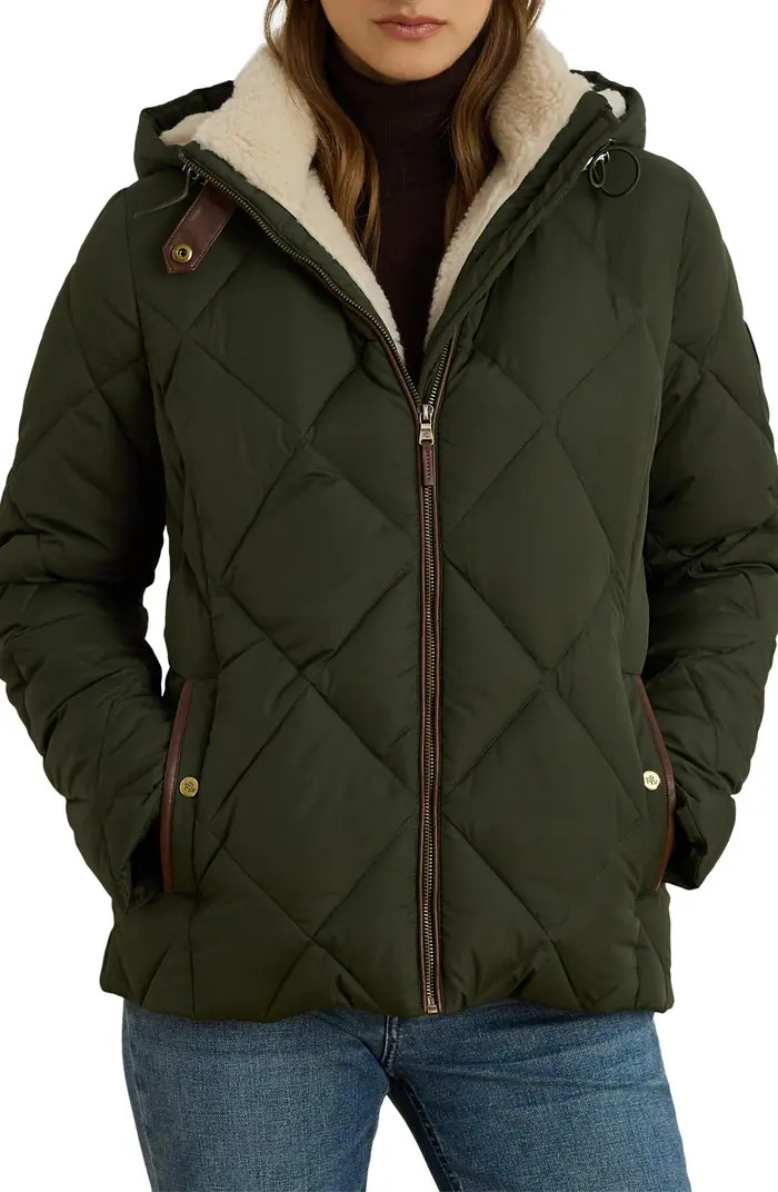 Diamond Puffer Coat with Faux Shearling Lining | Nordstrom