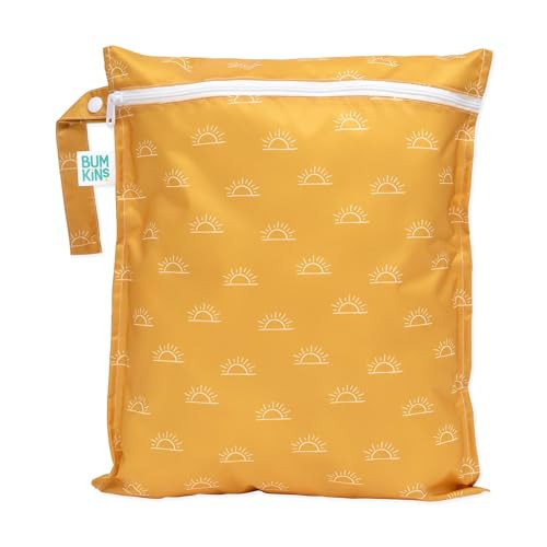 Bumkins Waterproof Wet Bag for Baby, Travel, Swim Suit, Cloth Diapers, Pump Parts, Pool, Beach, Gym Clothes, Toiletry, Hook to Stroller, Daycare, Zipper Reusable Wetdry Packing Pouch, Yellow | Amazon (US)