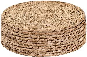 Defined Deco Woven Placemats Set of 10,13" Round Rattan Placemats,Natural Hand-Woven Water Hyacin... | Amazon (US)