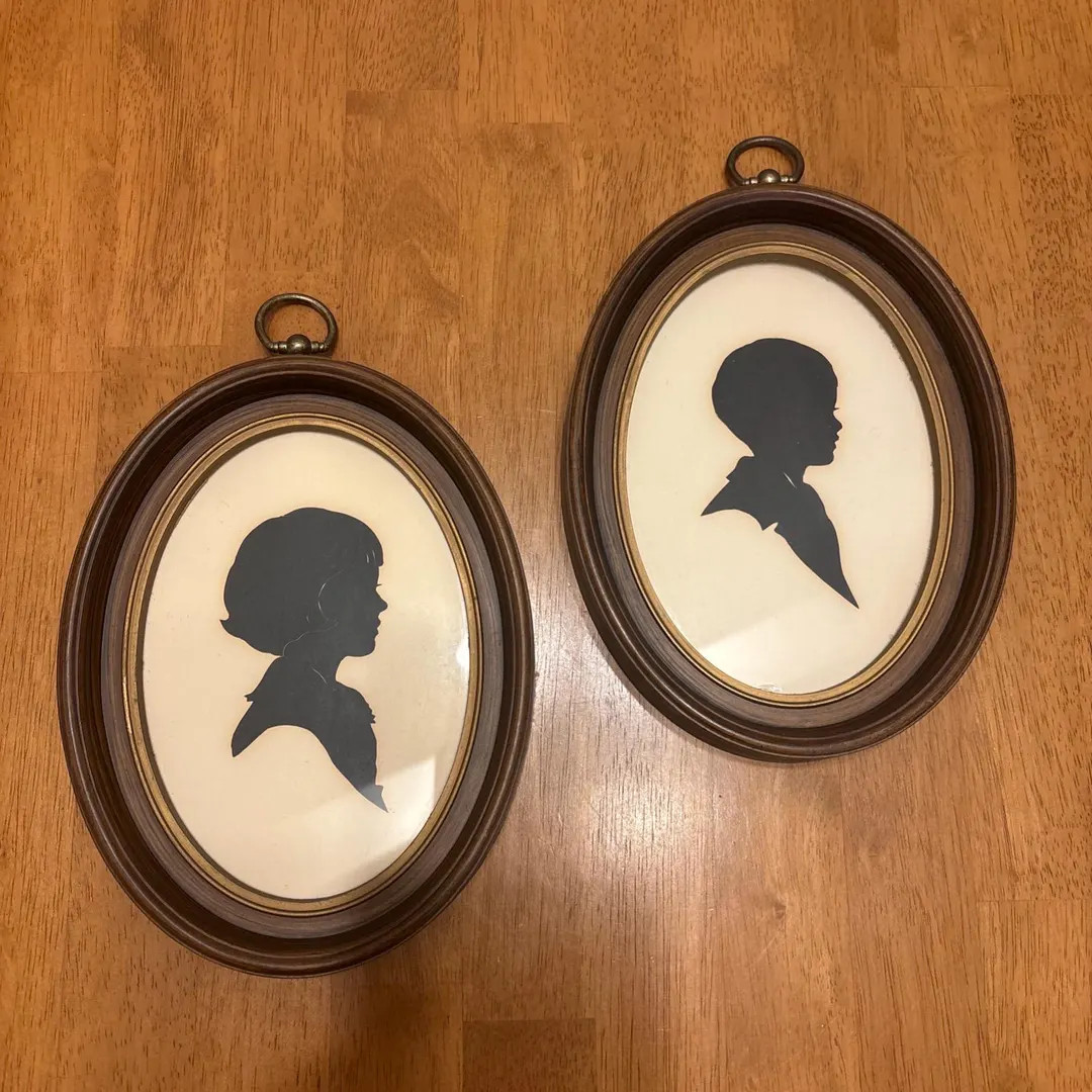 Oval Framed Cut Paper Silhouette Portrait Art, Girl & Boy Vintage Portraits QTY 2 | Etsy (US)