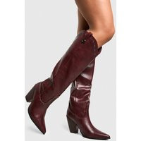 Womens Western Studded Detail Boots - Red - 4, Red | Boohoo.com (UK & IE)