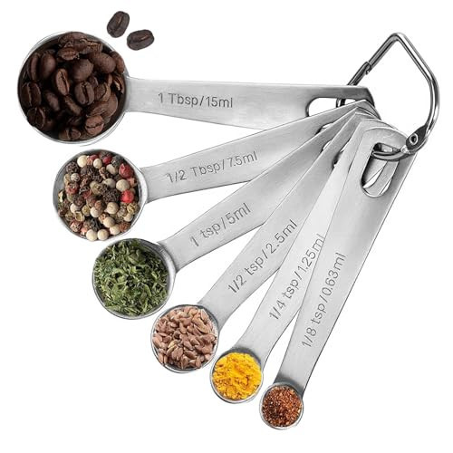 18/8 Stainless Steel Measuring Spoons Set of 6 Piece - 1/8 tsp, 1/4 tsp, 1/2 tsp, 1 tsp, 1/2 tbsp & 1 tbsp, Metal Tablespoon and Teaspoon for Measuring Liquid and Dry Ingredients | Amazon (US)