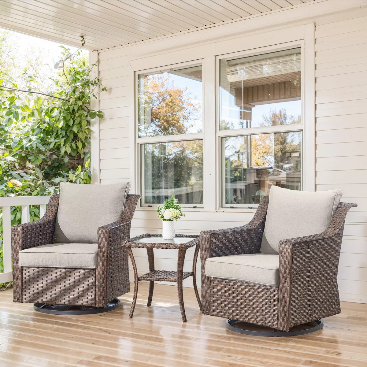 Belord 3PCS Outdoor Swivel Glider Chairs with Side Table, Patio Brown Wicker Swivel Chairs with 2... | Target