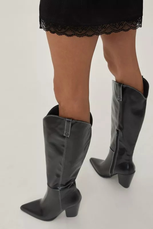 Contrast Stitch Knee High Western Boots | Nasty Gal (US)