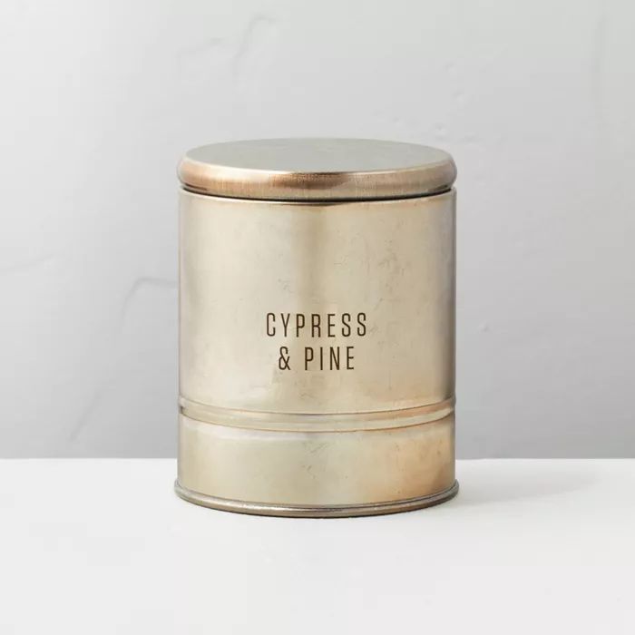 5oz Cypress &#38; Pine Lidded Tinplate Seasonal Candle - Hearth &#38; Hand&#8482; with Magnolia | Target