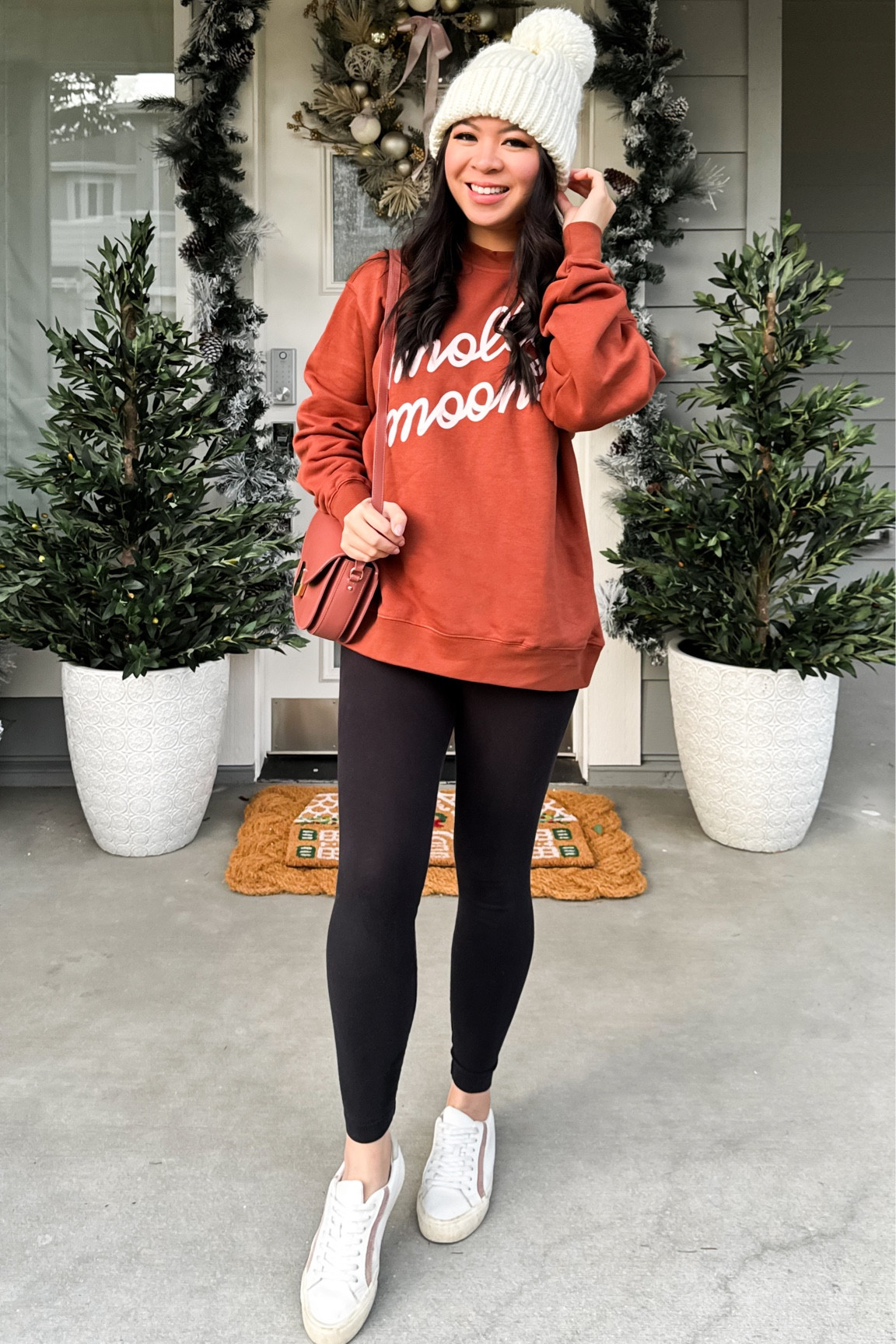 Easy comfy outfit with Old Navy leggings, Pom Pom beanie, Madewell sneakers, and Sezane Claude bag

#LTKtravel #LTKshoecrush #LTKfindsunder50