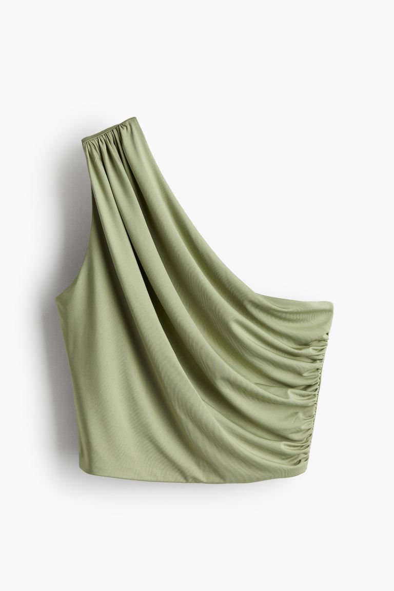 One-shoulder Crop Top - Light khaki green - Ladies | H&M US | H&M (US + CA)