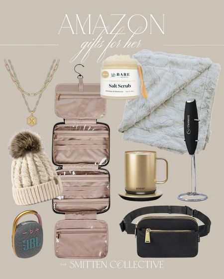 Gifts for her from Amazon include Ember mug, milk frother, belt bag, throw blanket, salt scrub, makeup travel bag, beanie, gold initial necklace, and small travel speaker. 

Gift guide, gifts for her, gift finds, Amazon finds, gifts for mom, gifts for wife

#LTKfindsunder100 #LTKHoliday #LTKGiftGuide