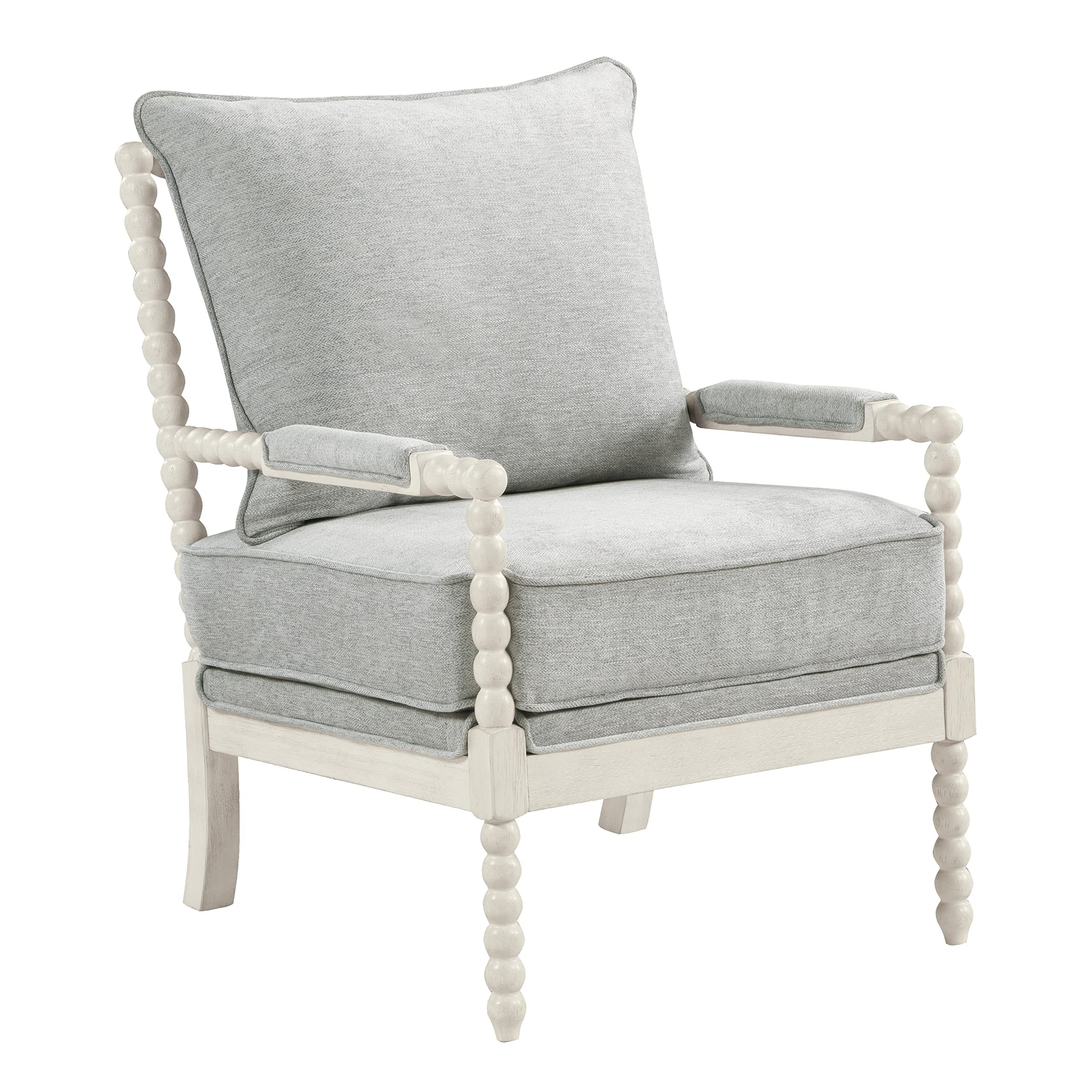 OSP Home Furnishings Kaylee Spindle Accent Chair with Antique White Wood Frame, Smoke Grey Fabric | Amazon (US)