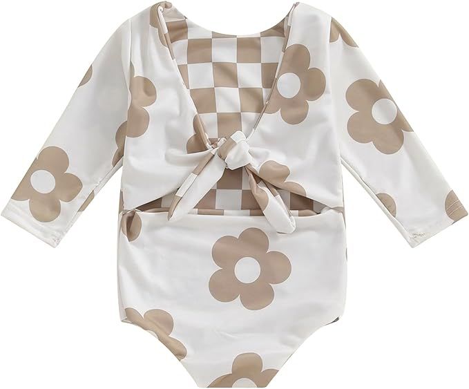 Toddler Baby Girl One-Piece Swimsuit Neutral Swimsuit Floral Knot Long Sleeve Bathing Suit Rash G... | Amazon (US)