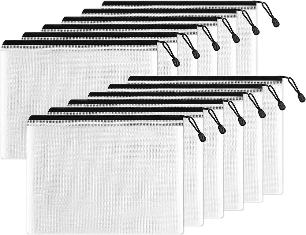 SUNEE Plastic Mesh Zipper Pouch 10x14 in (Black, 12 Packs),Extra Large Water-Resistant Zip Bag fo... | Amazon (US)