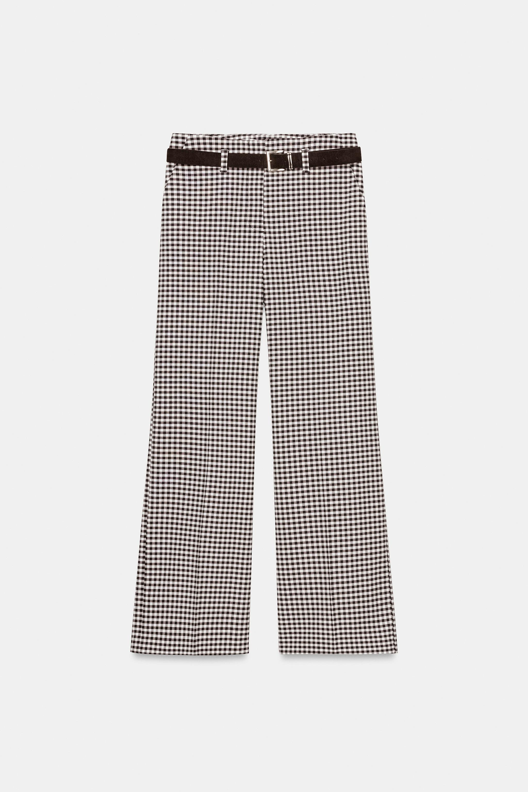 GINGHAM STRAIGHT TROUSERS WITH BELT | Zara UK