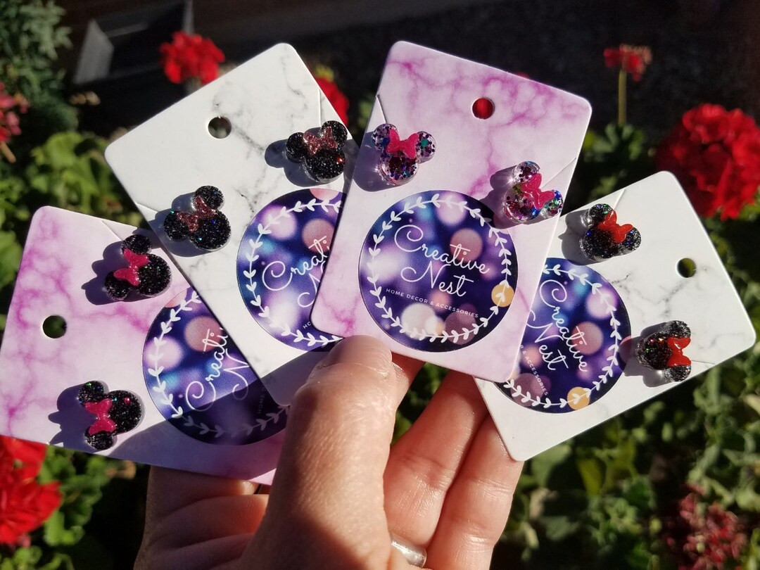 Minnie Mouse Stud Earrings, Handmade Epoxy Resin Earrings, Glitter Resin Earrings, Minnie Ears St... | Etsy (US)
