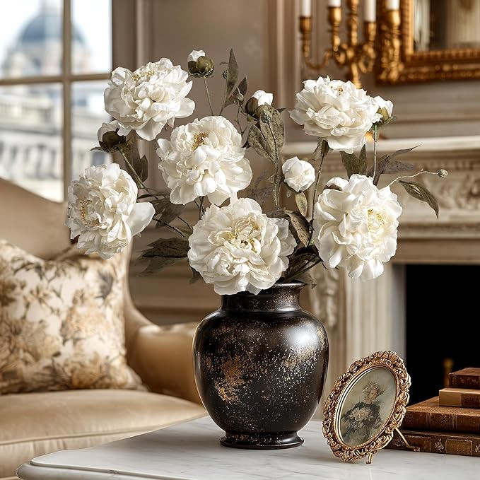 White Artificial Peony Flowers for Vase, 6 Faux Peony Stems with Large Realistic Blooms and Buds,... | Amazon (US)