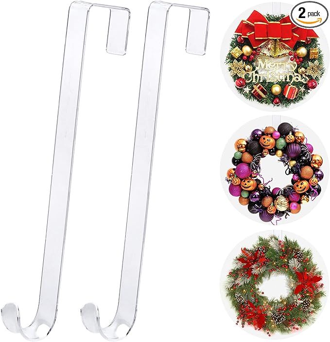 12 in Wreath-Hangers for Front Door,Door-Wreath-Hanger-Clear Over The Door Hooks,2 Pack Non-Scrat... | Amazon (US)