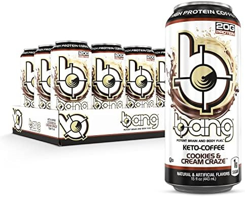 BANG Cookies and Cream Keto Coffee Energy Drink, 20g Protein, Coffee Cookies & Cream 15 Fl Oz (Pack  | Amazon (US)
