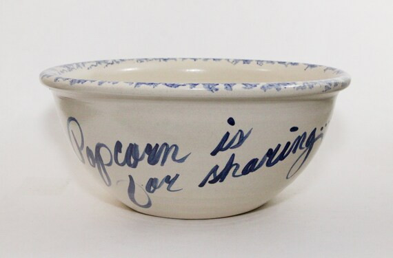 Very Large Popcorn Bowl Spongeware Pottery Crock Beige Blue - Etsy | Etsy (US)