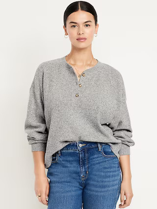 Oversized Cozy Waffle Henley Top | Old Navy (US)