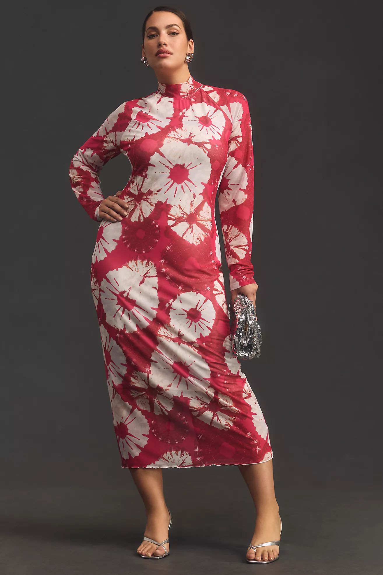 By Anthropologie Long-Sleeve Mock-Neck Printed Slim Midi Dress | Anthropologie (US)