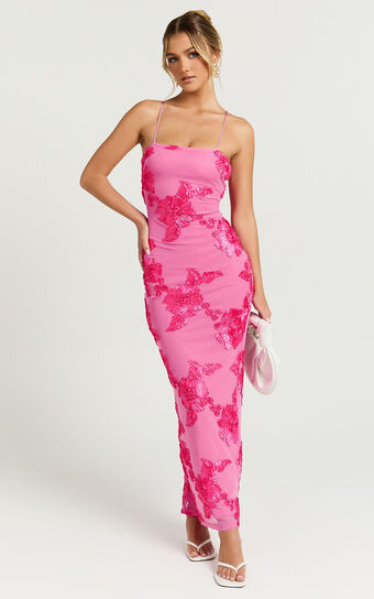 Mina Midi Dress - Embroidered Mesh Dress in Pink | Showpo (US, UK & Europe)